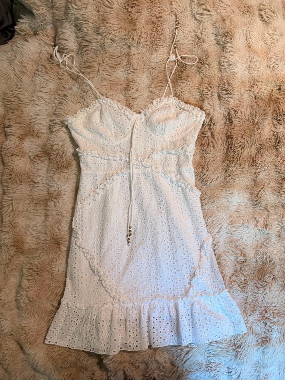 White Eyelet Tie-Front Spaghetti-Strap Mini Dress